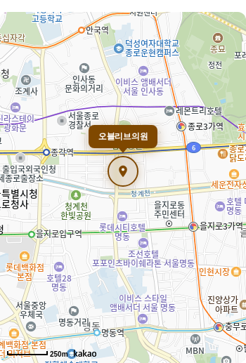 Map showing the location of Obliv Clinic Seoul Origin Branch